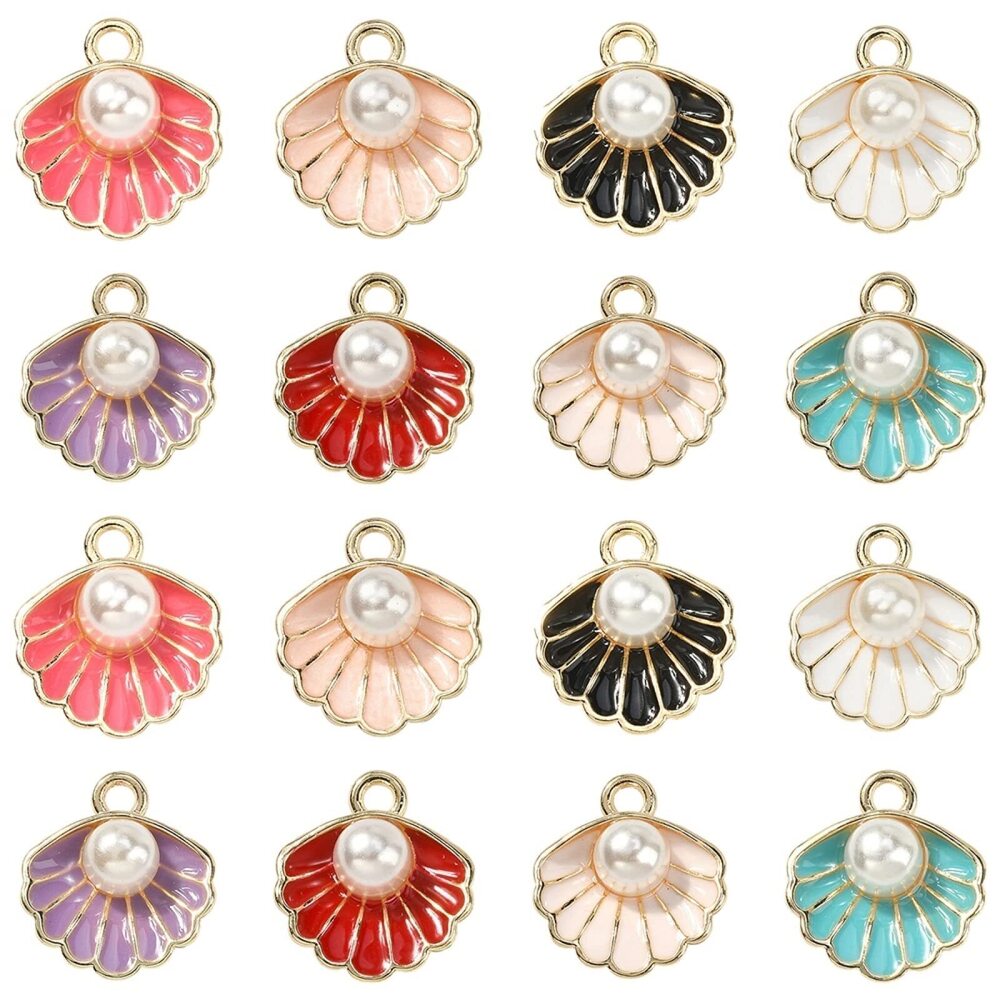 5546 40Pcs 8 Colors Enamel Clam Shell Pendants Charms with Plastic